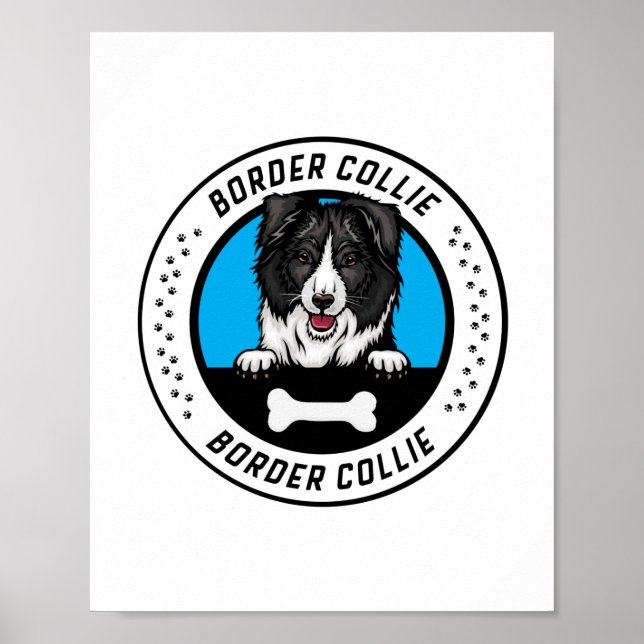 Affiche Bordure Collie Peeking Illustration Badge (Devant)