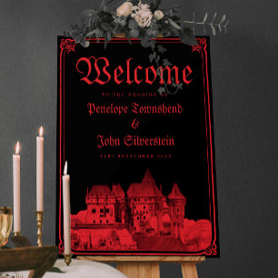 Affiche Bordure de Château Gothique Noir Rouge Mariage Bie