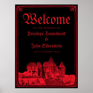 Affiche Bordure de Château Gothique Noir Rouge Mariage Bie
