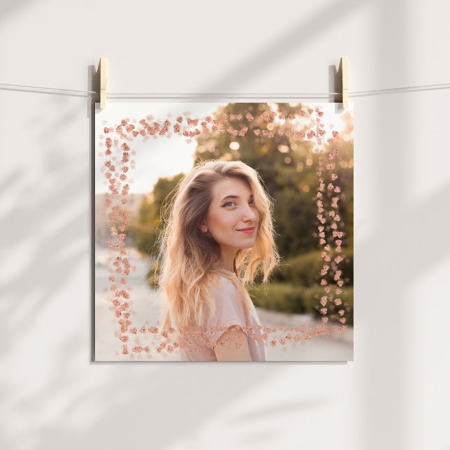Affiche Bordure de coeurs en or rose Photo (Rose Gold Hearts Border Photo Poster)