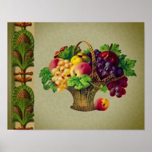 Affiche Bordure de panier de fruits d'art vintage
