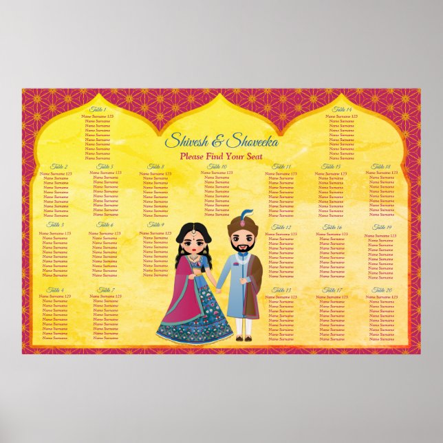 Affiche Bordure design rose et or mariage indien boam (Devant)