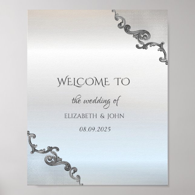 Affiche Bordure en dentelle ancienne Mariage Argent (Devant)