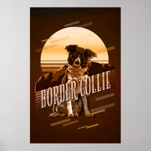 Affiche Bordure graphique rétro Collie Gold ID754