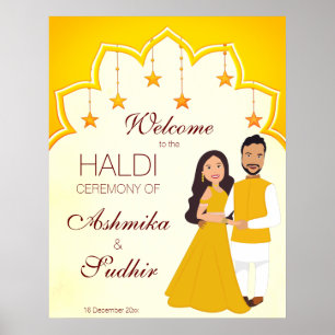 Affiche Bordure indienne jaune pour signe d'accueil haldi