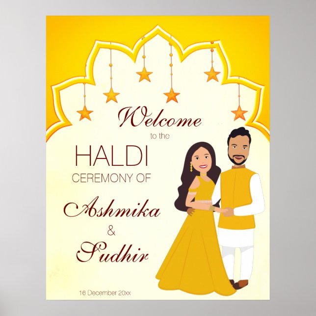 Affiche Bordure indienne jaune pour signe d'accueil haldi  (Devant)
