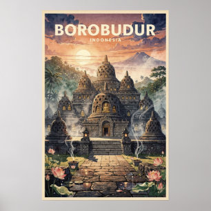 Affiche Borobudur Indonésie Voyage Vintage