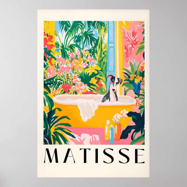 Affiche Borzoi dans la baignoire Art imprimé Style Matisse (Devant)