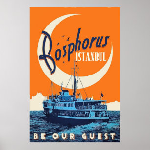 Affiche Bosphorus, Istanbul, Turquie, bateau à voile, cru