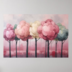 Affiche Bosquet d'arbres à fleurs rose pastel Art fantaisi