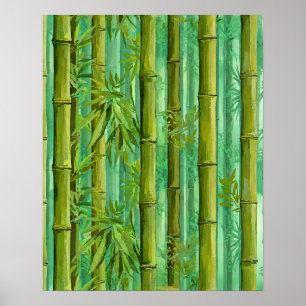 Affiche Bosquet de bambou jungle Verts chauds et frais