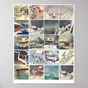 Affiche bosquets japonais peintures d'art paysages de neig
