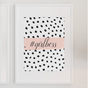 Affiche Boss et points noirs Pastel Rose moderne