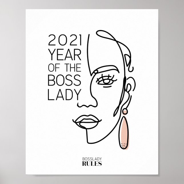 Affiche Boss Lady Line Art Visage Typographie Motivation (Devant)