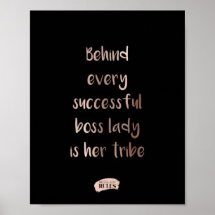 Affiche Boss Lady Tribe Rose Gold Typography Quote Black