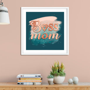 Affiche Boss Mom Tendance Cuivre Turquoise Aquarelle Typog