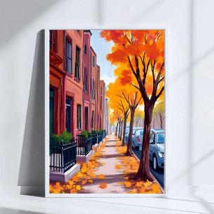Affiche Boston Automne Foliage d'automne aquarelle