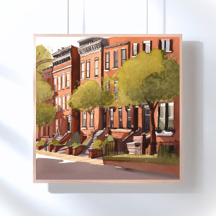 Affiche Boston Brownstones   Beacon Street Aquarelle