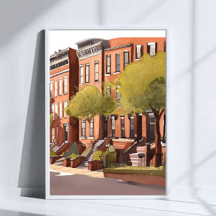 Affiche Boston Brownstones   Beacon Street aquarelle d'art