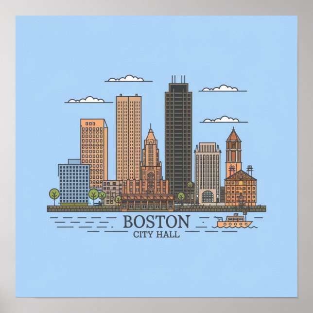 Affiche Boston City Skyline, boston ma skyline (Devant)