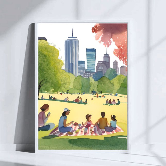 Affiche Boston Common Picnic | Summer Watercolor Painting (Créateur téléchargé)