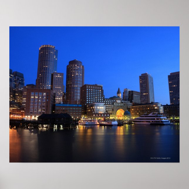 Affiche Boston Harbour et skyline. Boston est l'un des 8 (Devant)