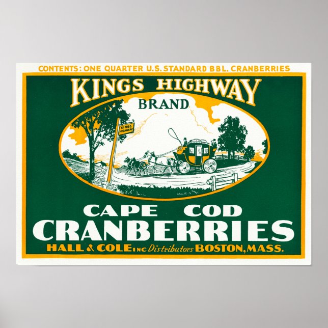 Affiche Boston Kings Highway Marque Cranberry Étiquette (Devant)