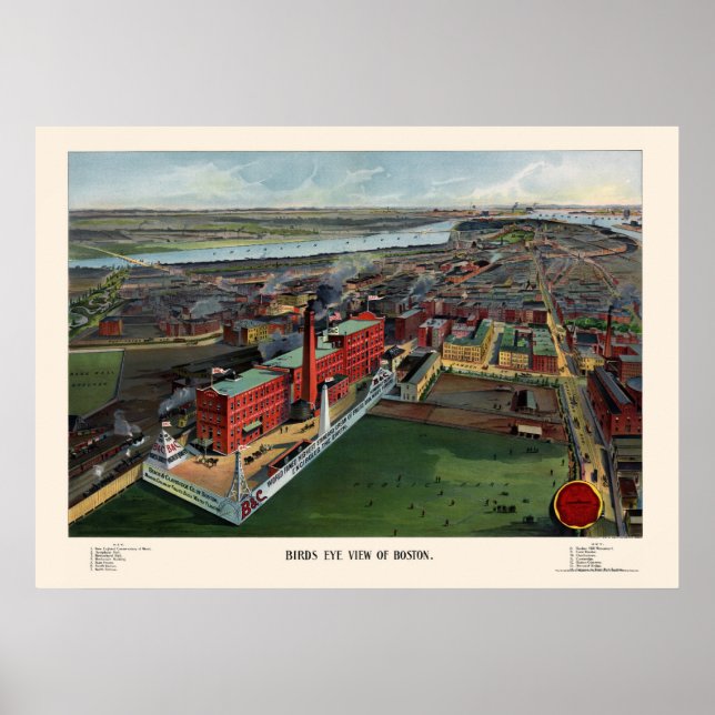 Affiche Boston, MA Carte panoramique - 1902 (Devant)