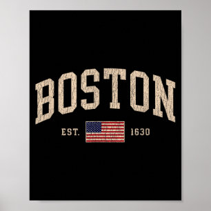Affiche Boston Machusetts 4 juillet Drapeau américain Rétr