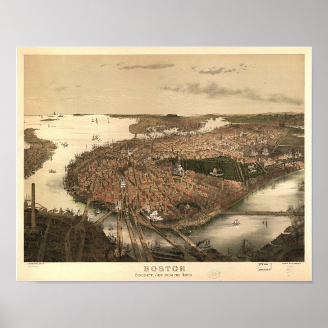 Affiche Boston Massachusetts 1877 Carte panoramique antiqu (Devant)