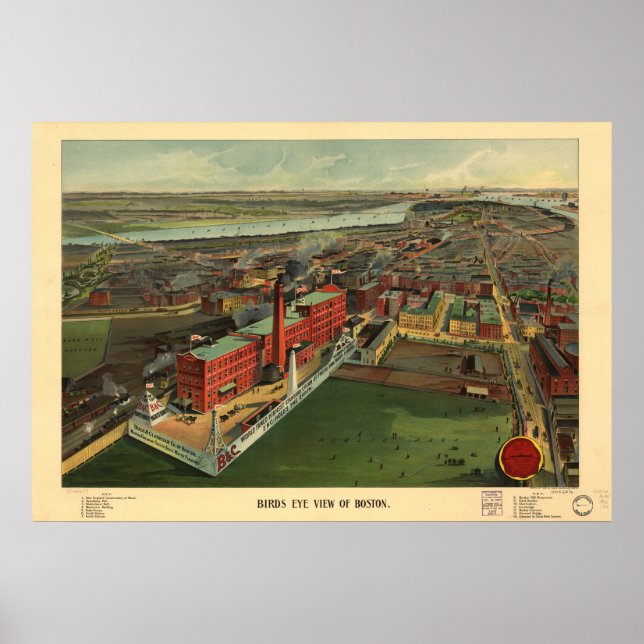 Affiche Boston Massachusetts 1902 Antique carte panoramiqu (Devant)