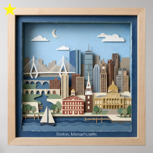 Affiche Boston Massachusetts Amérique Art en papier en cou