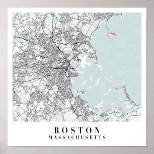 Affiche Boston Massachusetts Blue Water Street Carte
