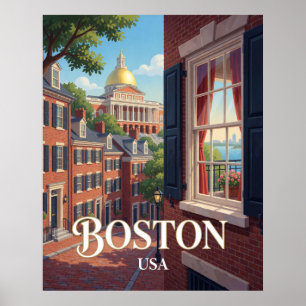 Affiche Boston Massachusetts Brique Historique Voyage