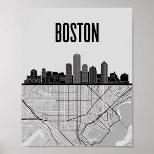 Affiche Boston Massachusetts City Skyline avec carte