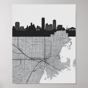Affiche Boston Massachusetts City Skyline avec carte