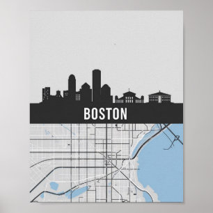 Affiche Boston Massachusetts City Skyline avec carte