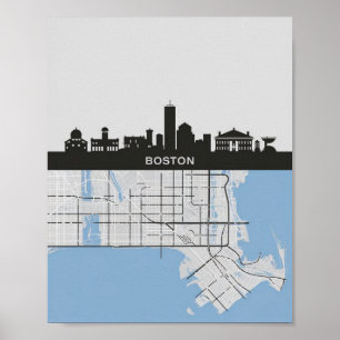 Affiche Boston Massachusetts City Skyline avec carte