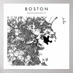 Affiche Boston Massachusetts Minimal Moderne Street Map