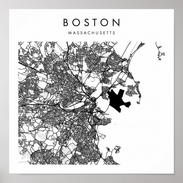 Affiche Boston Massachusetts Minimal Moderne Street Map (Devant)