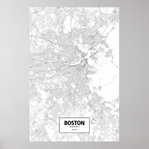Affiche Boston, Massachusetts (noir sur blanc)