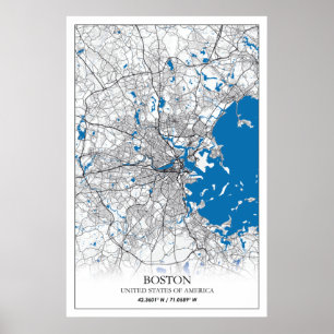 Affiche Boston Massachusetts USA Travel City Map