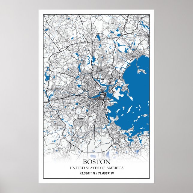 Affiche Boston Massachusetts USA Travel City Map (Devant)