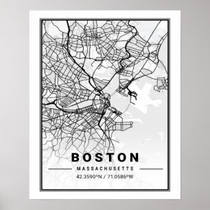 Affiche Boston Massachusetts USA Travel City Map