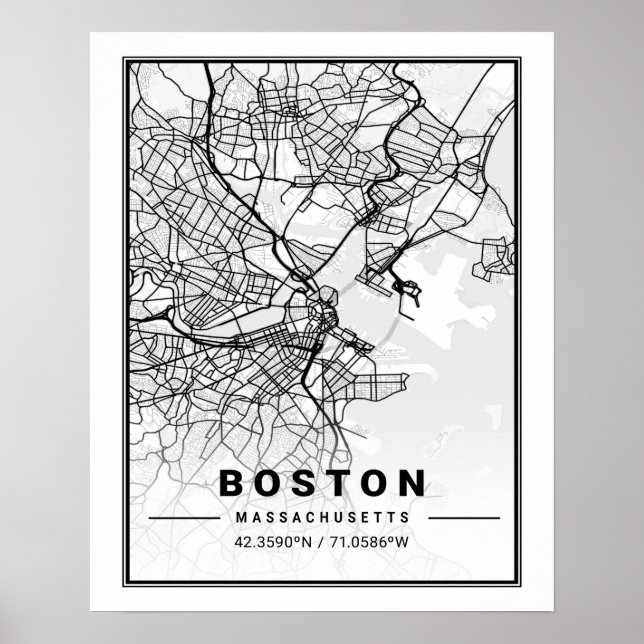 Affiche Boston Massachusetts USA Travel City Map (Devant)