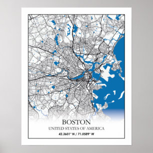 Affiche Boston Massachusetts USA Travel City Map