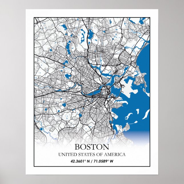 Affiche Boston Massachusetts USA Travel City Map (Devant)