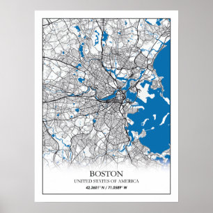 Affiche Boston Massachusetts USA Travel City Map