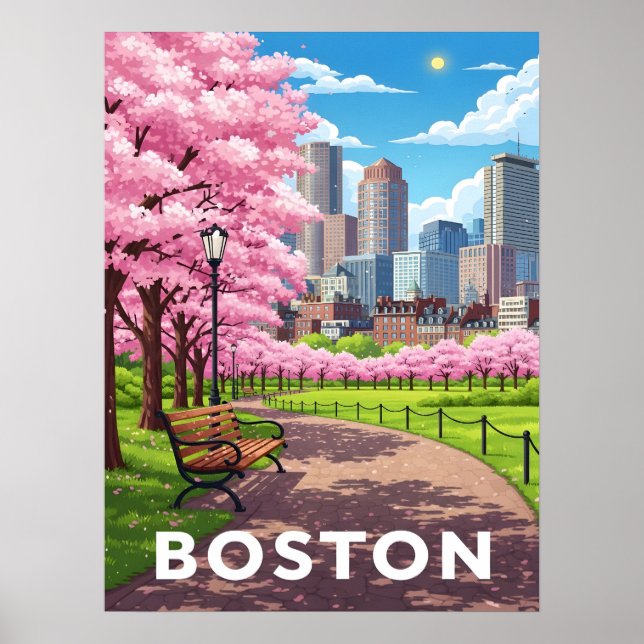Affiche Boston skyline sous fleurs de cerisiers en fleurs (Devant)