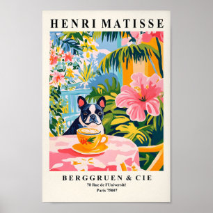 Affiche Boston Terrier Boire Café, Funny Dog Wall Art